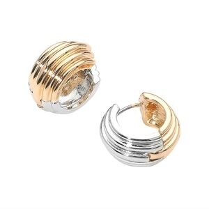 14K Gold Dipped Textured Two Tone Chunky Mini Huggie Hoop Earrings
